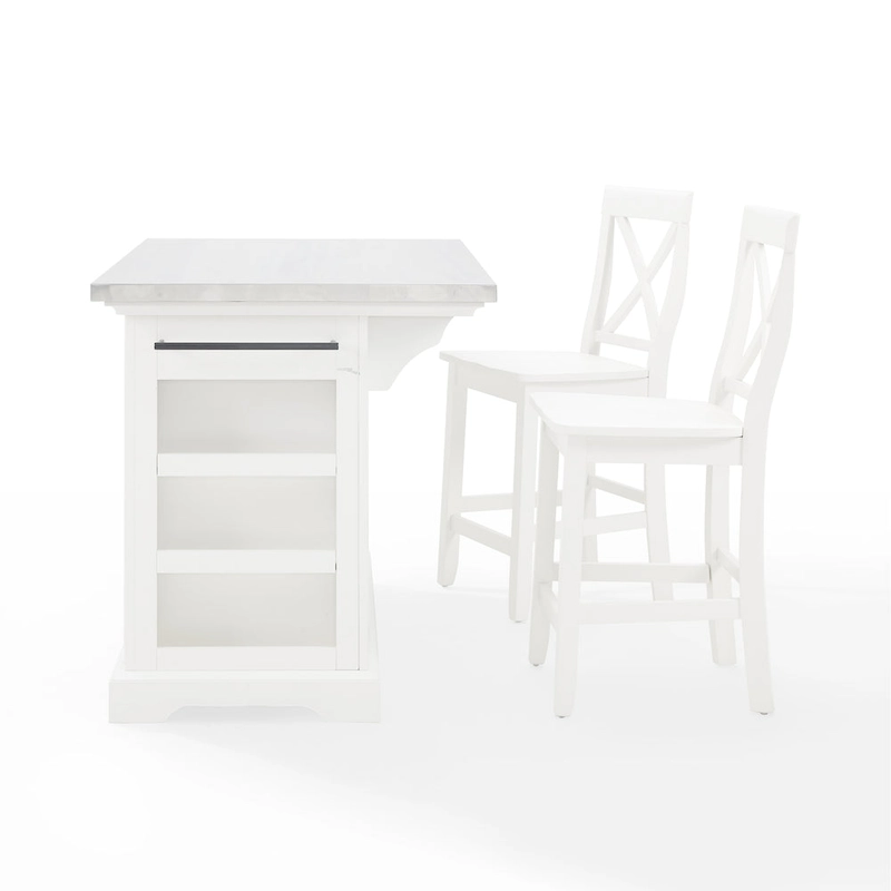 Crosley Julia Stainless Steel Top Island W/X-Back Stools - 50 W x60 D x41 H