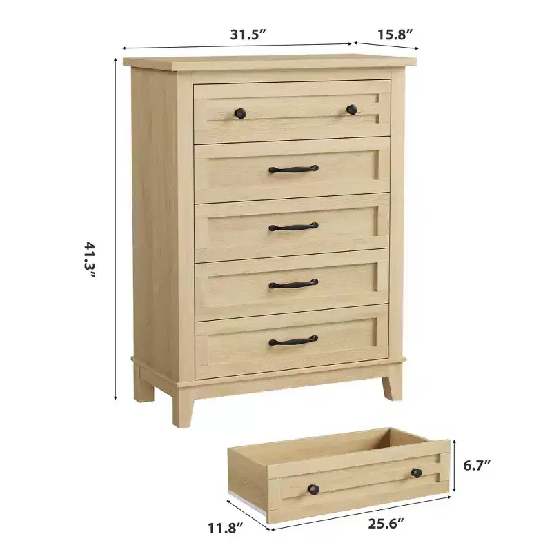 Vertical Drawer Dresser, Freestanding Wooden Drawer, Large Storage, for Bedroom, Living Room