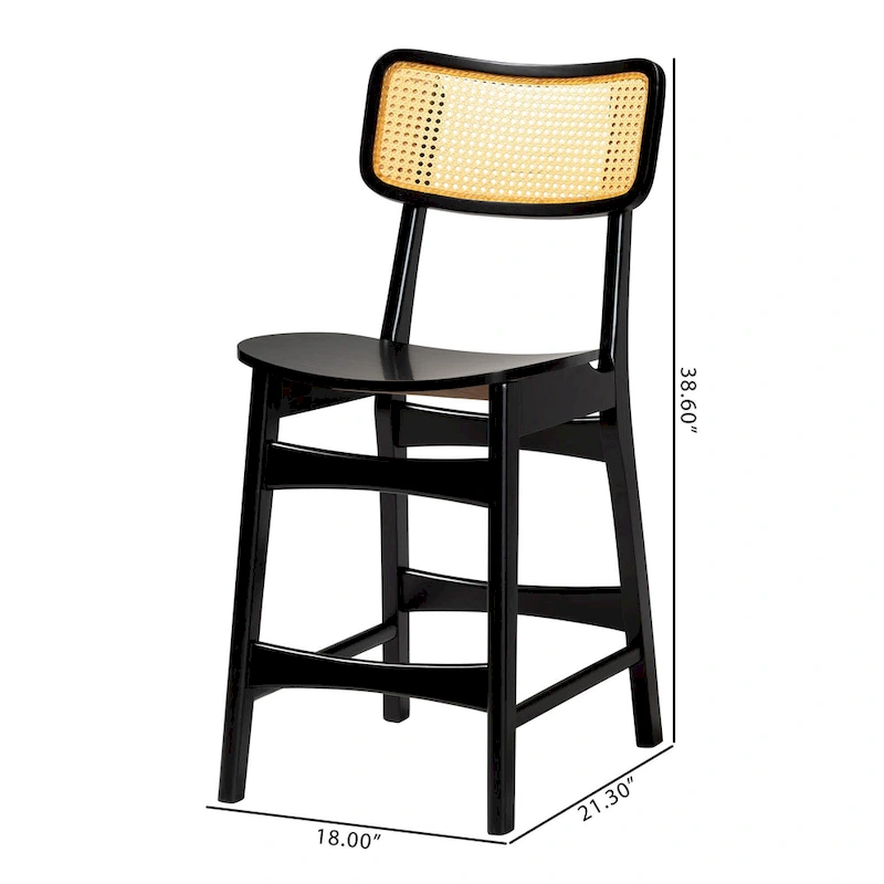 Tafari Mid-Century Modern Wood and Rattan 2-Piece Dining Chair Set