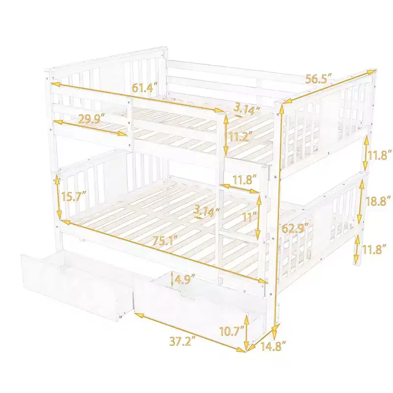 Luxystar Modern Full over Full Bunk Bed with 2 Drawers