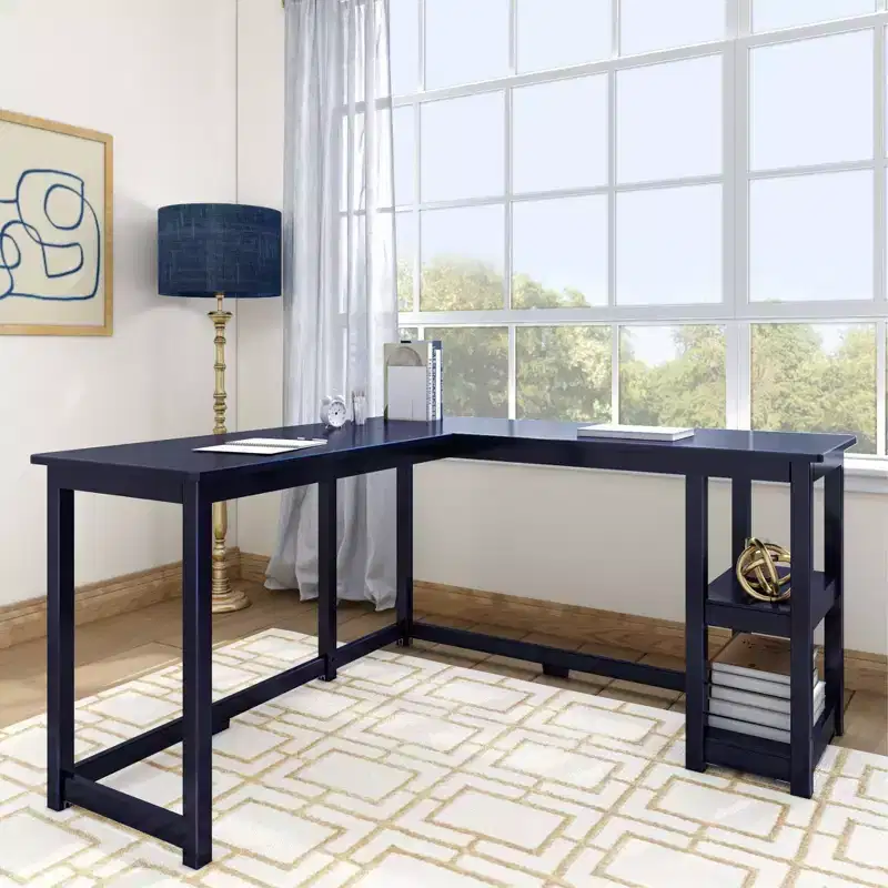 Solid Wood L-Shaped Corner Desk with Storage Shelves for Home Office, Gaming, Computer