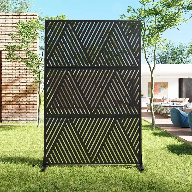 72 H47W Black Privacy Screen Decorative Garden Fence with Triangle Pattern