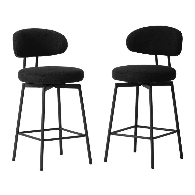 Modern Upholstered Faux Shearling Fabric Counter Height Bar Stools with Back (Set of 2