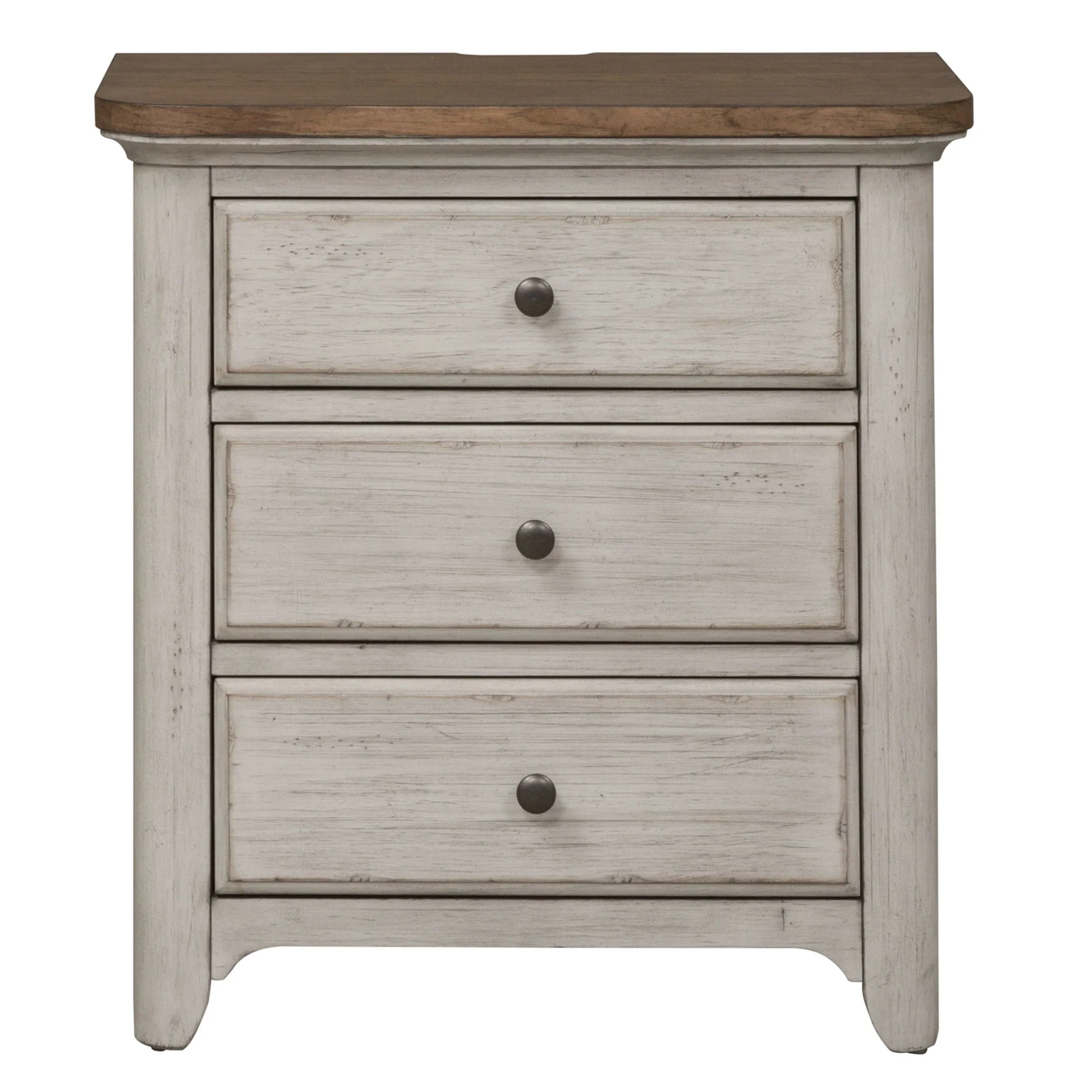 3 Drawer Nightstand With Charging Station - Antique White / Chestnut Tops — Looks that easily work in today's homes