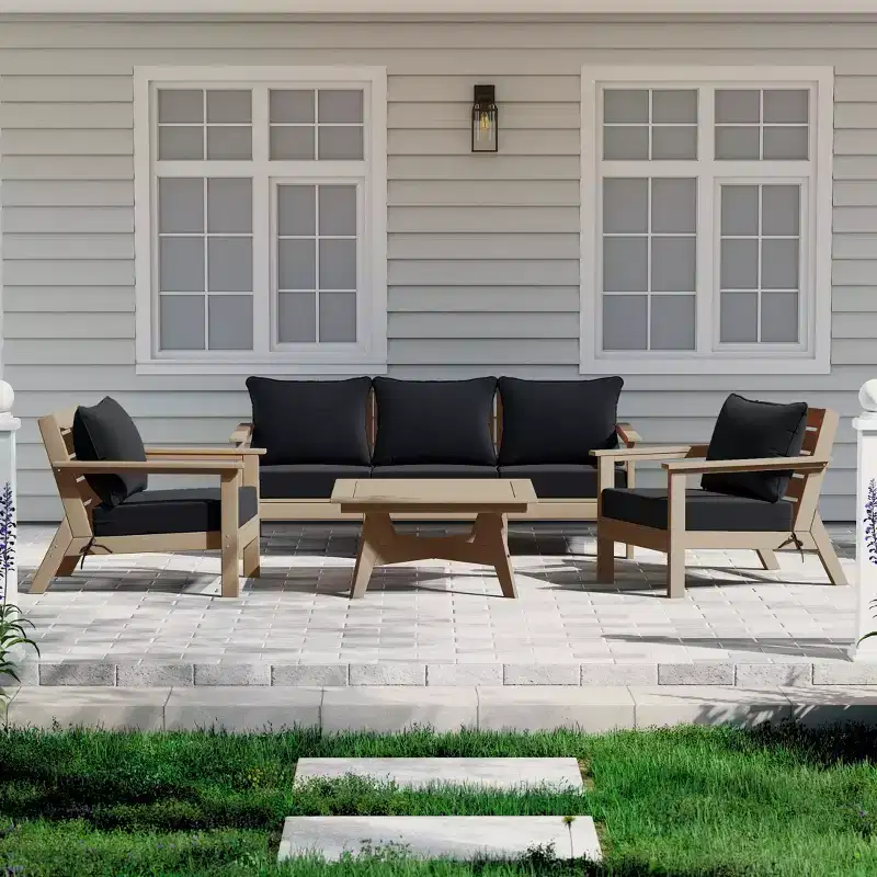 WestinTrends Avalon Outdoor 6-Piece Modular Sectional Patio Furniture Sofa Set, Weathered Wood/Black