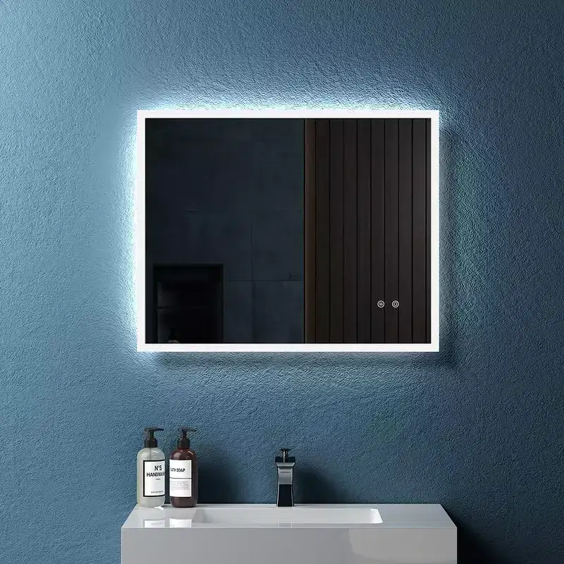 Led Bathroom Mirror, Wall Mounted Backlit Glass Mirror, Intelligent Dual Control Illuminating Glow Horizontal/Vertical Mirror White