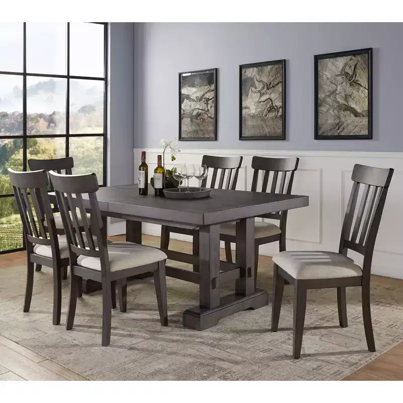 Steve Silver Co. 7pc Napa Dining Set Dusky Cedar: Rectangle Table, Upholstered Chairs, Veneer Finish
