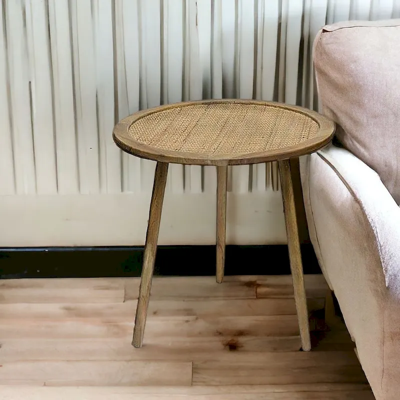 Set of 3 Brown Round End Tables, Manufactured Wood, 24