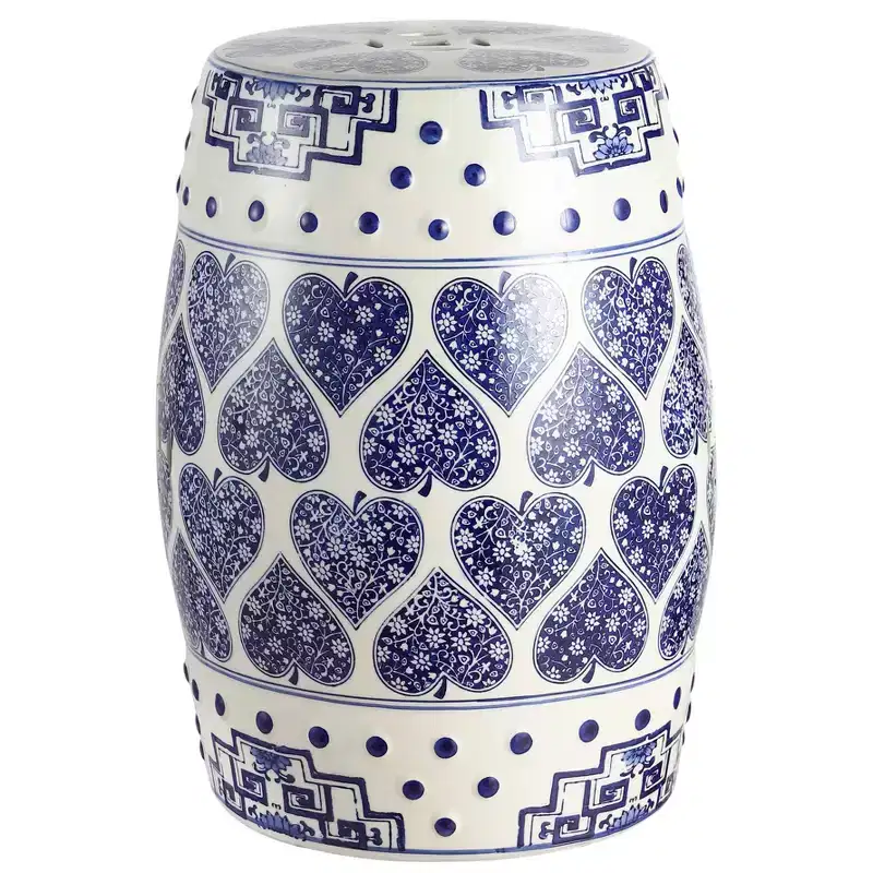 Blue & White Chinoiserie Ceramic Drum Garden Stool / Accent Table