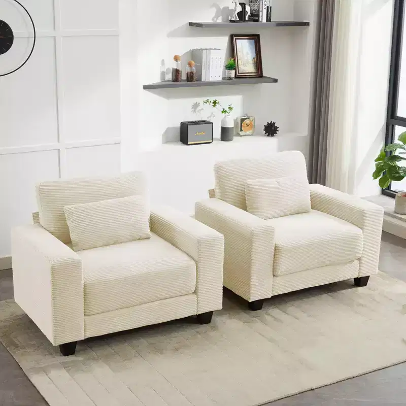 Hyleory 44.48'' Corduroy Accent Chair, Sofa Chair with Large Seat and Wide Armrests, Modern Armchair Reading Chairs for Bedroom Living Room(set of 2)