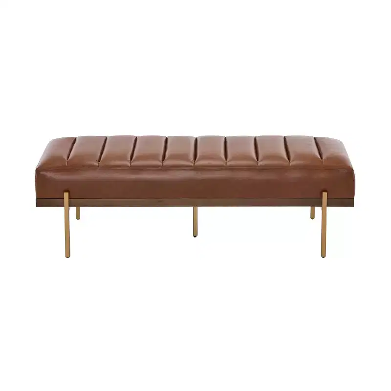 Christopher Knight Home Brimley Modern 55 W Faux Leather Channel Tufted Ottoman with Gold Base