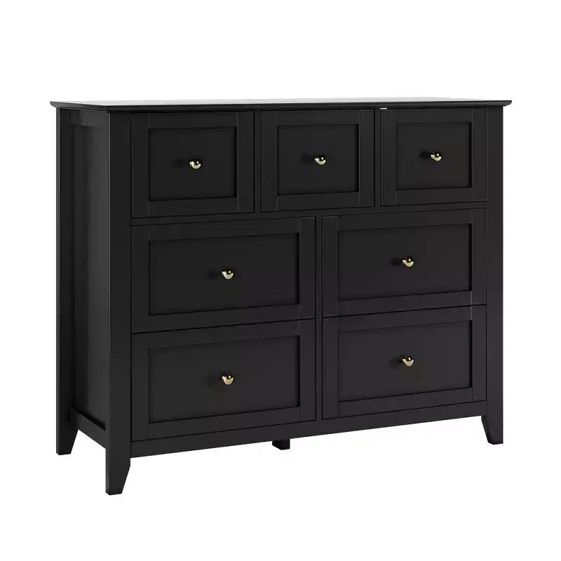 Dresser for Bedroom - Farmhouse Wood Dressers & Chest of Drawers for Clothes, with 7 Deep Drawers, Gold Handles, for Living Room, Bedroom, Hallway