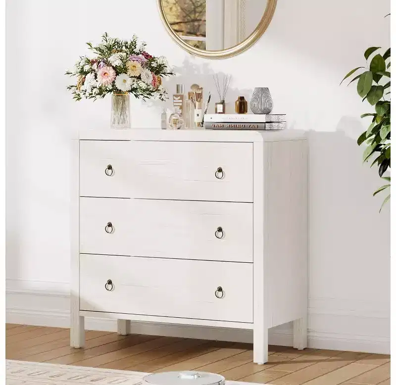 White Wooden Dresser – 6-Drawer Chest of Drawers for Bedroom & Living Room, Modern Closet Storage