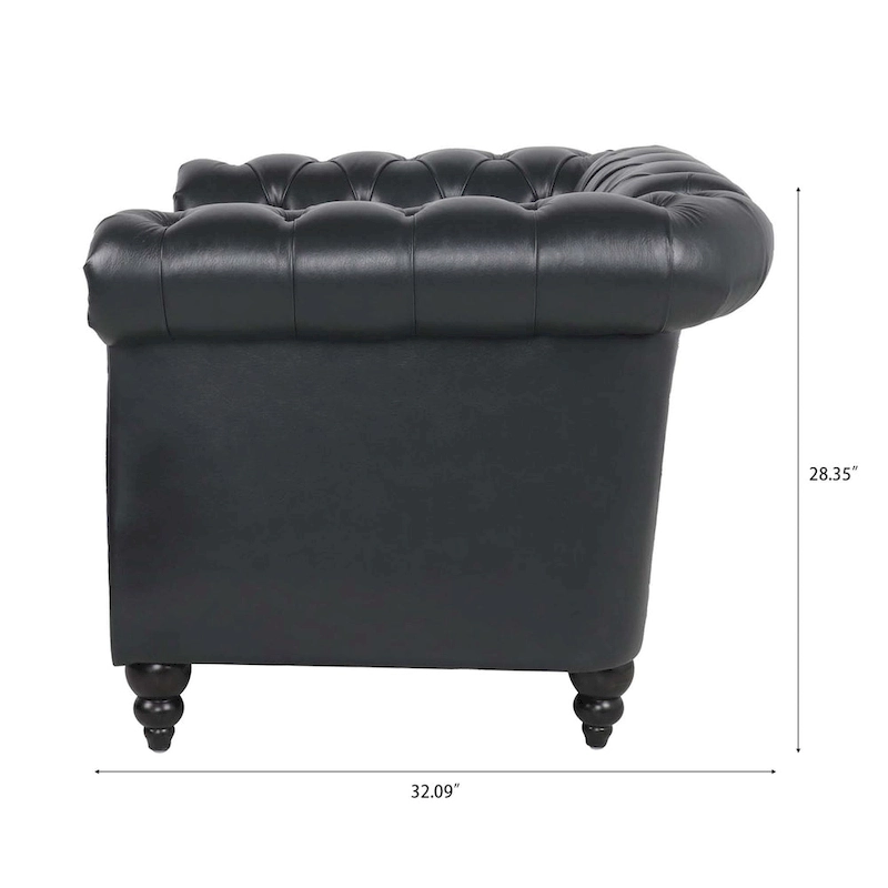 Classically Elegant 84.65 Three-Seater Rolled Arm Chesterfield Sofa in PU Leather - Sturdy Birch Legs, Soft Upholstery