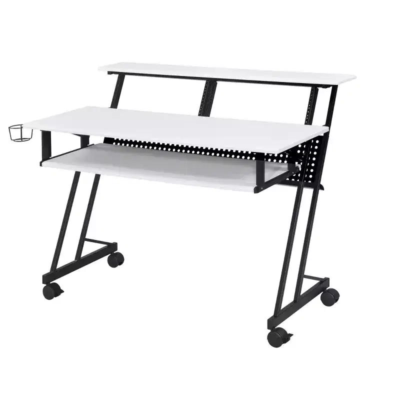 Okak 47IN Computer Desk with Wheels, Standing Desk with Cup Holder and Storage Shelves, Office Desk for Living Room, Classroom, Office