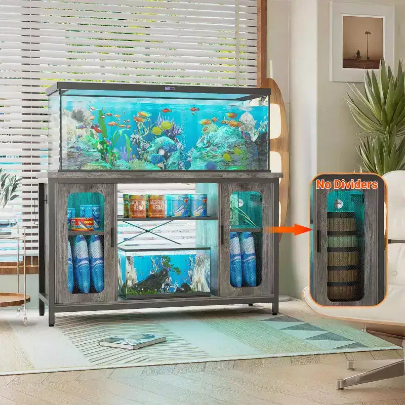 Besiost Console Table with Charging Station, 55-75 Gallon Fish Tank Stand with Storage Cabinet