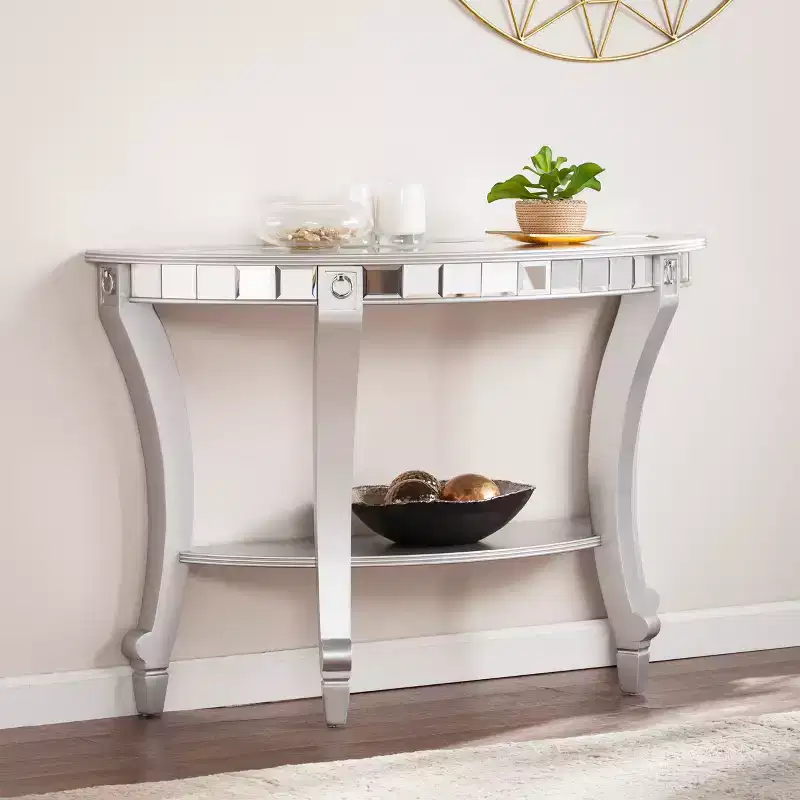 Lindsay Mirrored Demilune Console Table - Silver - SEI