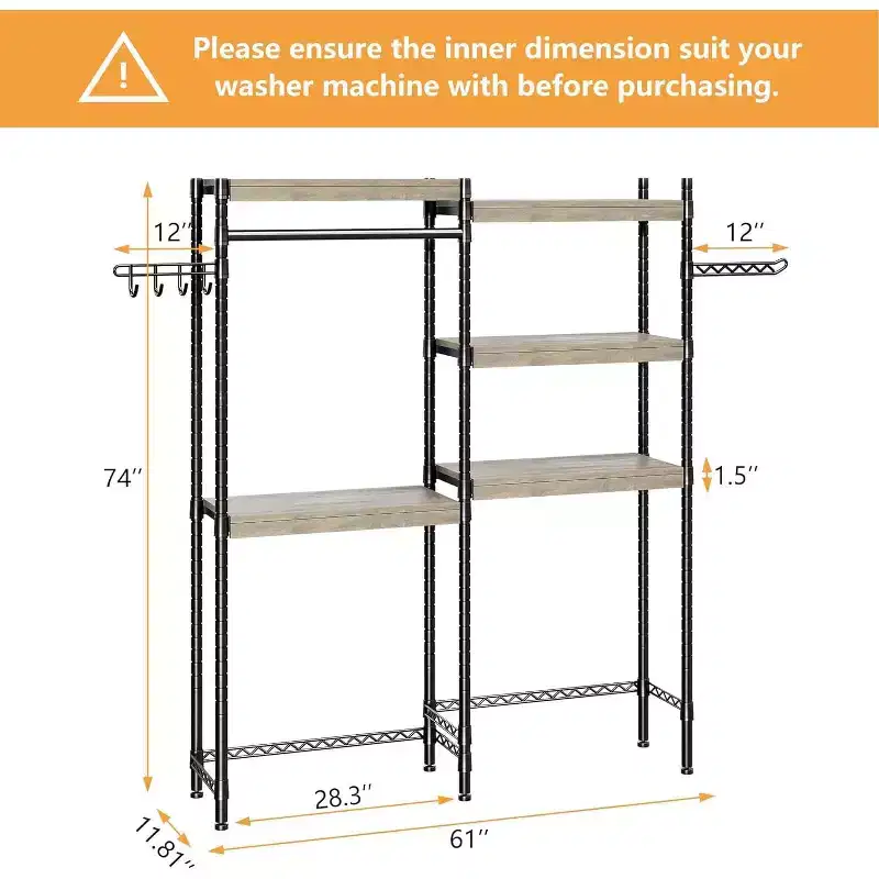 Over-the-Washer Shelf, 5-Tier Dryer Storage Shelf with Adjustable Height, Bathroom Shelf, Space-Saving Storage for Bathroom, Laundry Room