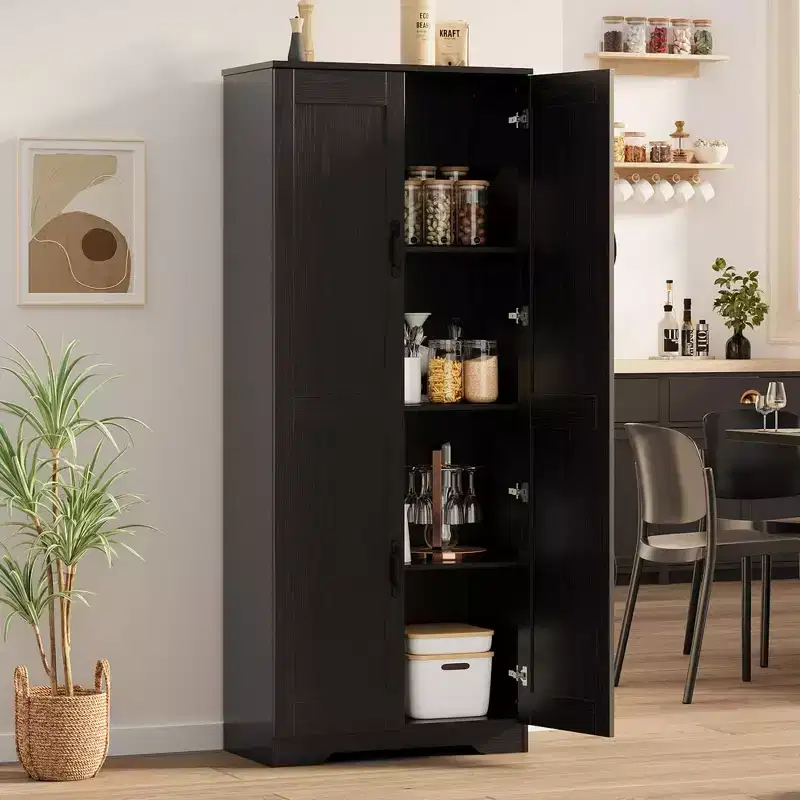 Kitchen Pantry Cabinet, Freestanding White Pantry Storage Cabinet, 60 Cupboard, Tall Bathroom Storage Cabinet