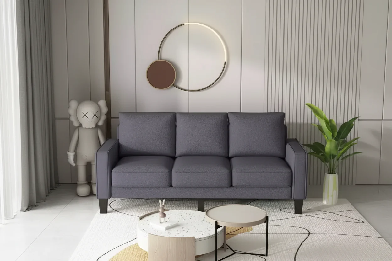 Modern Sturdy Sofa with Solid Wood & Metal Frame, Removable Under-Seat Storage Box