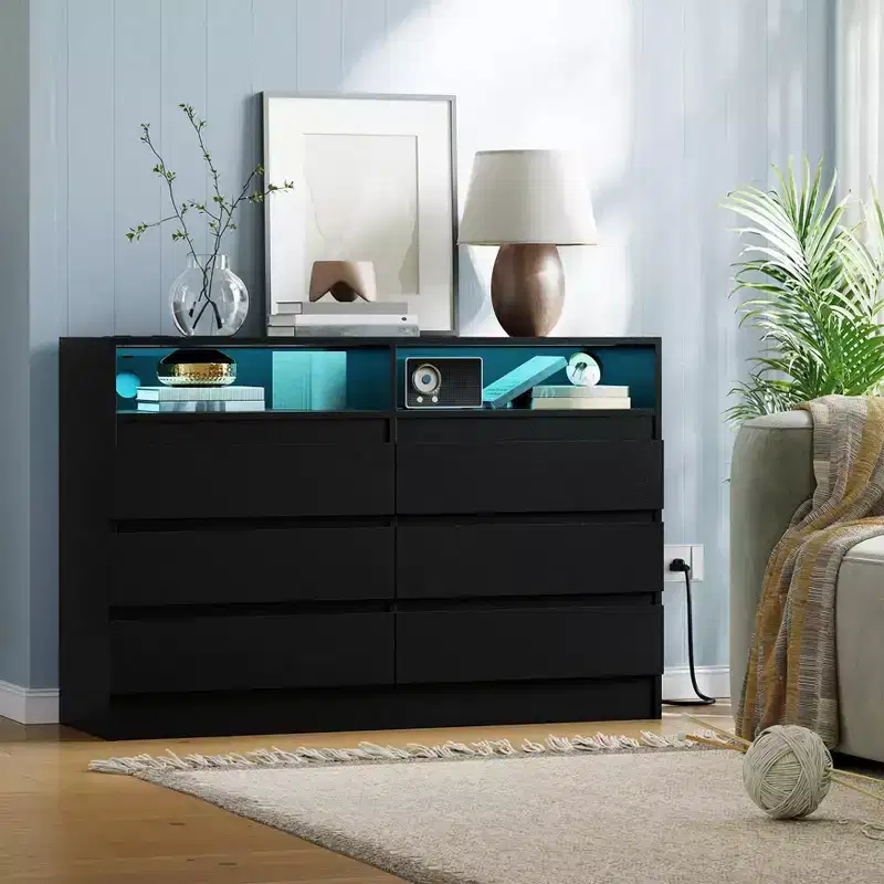6-Drawer Double Dresser with LED Light & Power Outlet