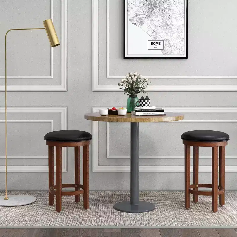 Costway Bar Stools Set of 2 Counter Height Stools with Round Seat & Footrest for Kitchen Black/Grey