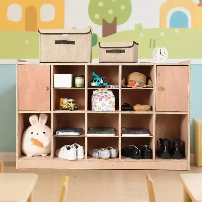 12 Cubbies Kids Storage Organizer with 2 Cabinet Doors