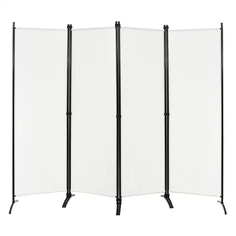 4-Panel 5.6ft Room Divider Folding Fabric Privacy Screen with Steel Frame White/Black/Brown