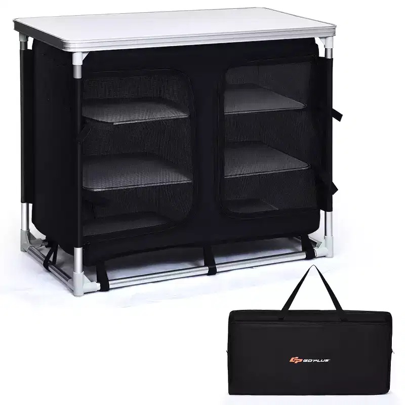 Costway Portable BBQ Aluminum Camping Table Kitchen Cook Station w/ Storage Organizer