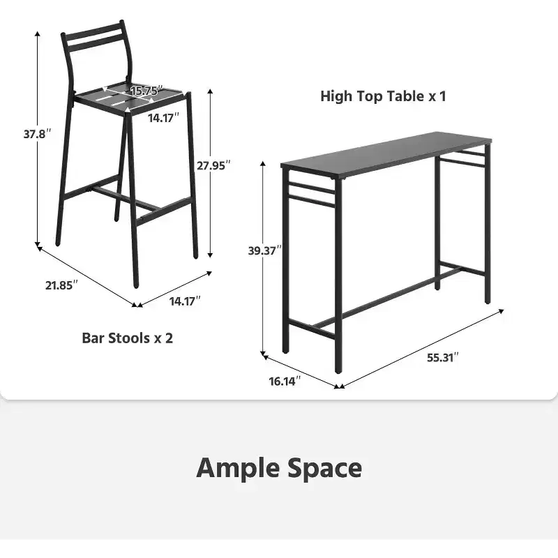 LAUSAINT HOME 3 Pieces Outdoor Bar Set Patio Bar Table and Chairs Set Ergonomic Backrest