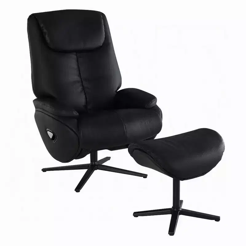 Royal Hampton Swivel Accent Chair with Ottoman, Plush Black Top Grain Leather