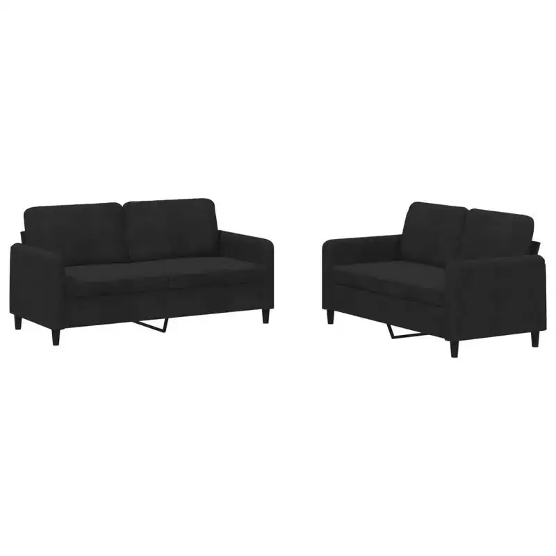 Black Velvet 2-Seater Sofa Set, Seats 4, 2-Piece