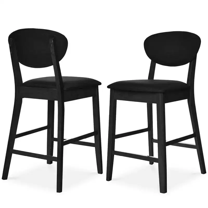 2-Piece Mid-Century Modern Wood and Upholstered Counter Height Bar Stool Set