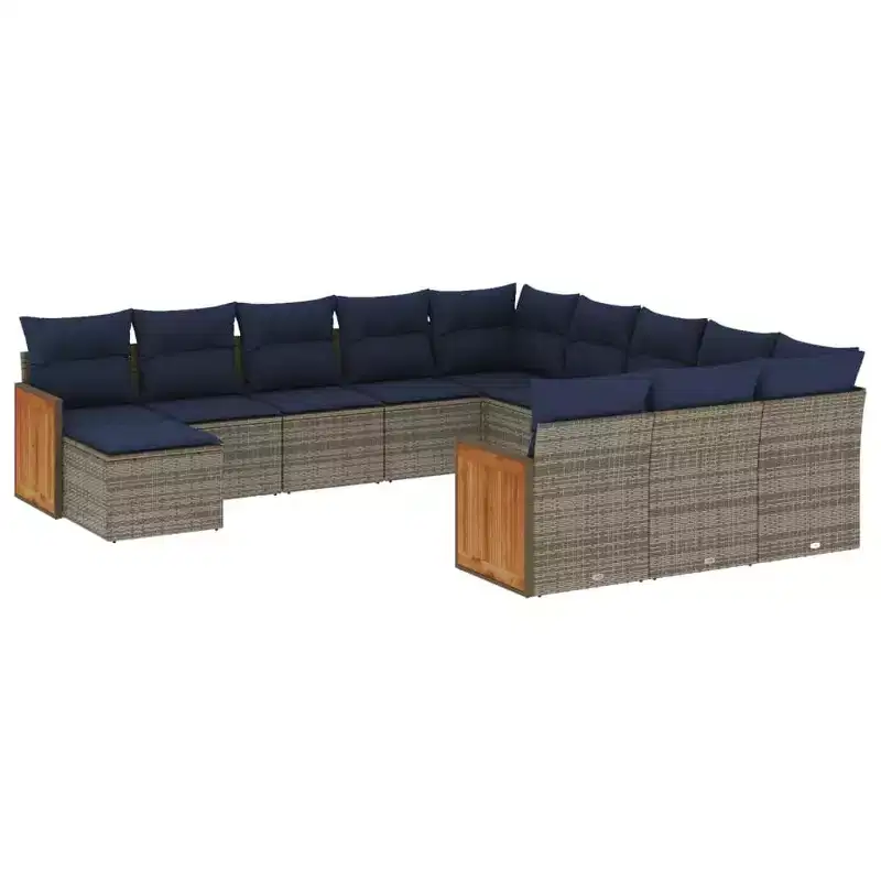 vidaXL 12 Piece Patio Sofa Set with Cushions Gray Poly Rattan