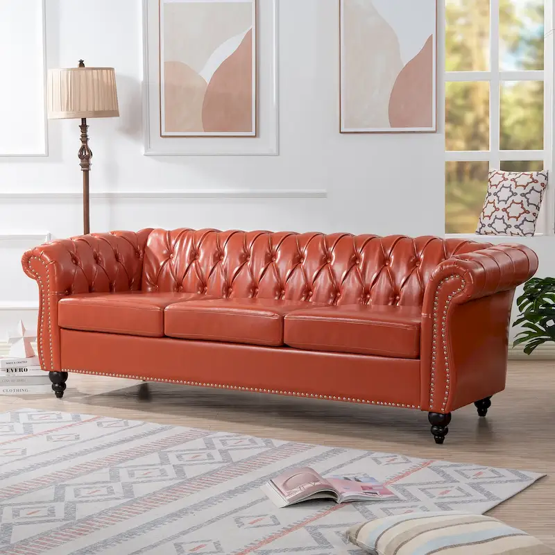 Rolled Arm Chesterfield Sofa, 3-Seat, Multiple Colors