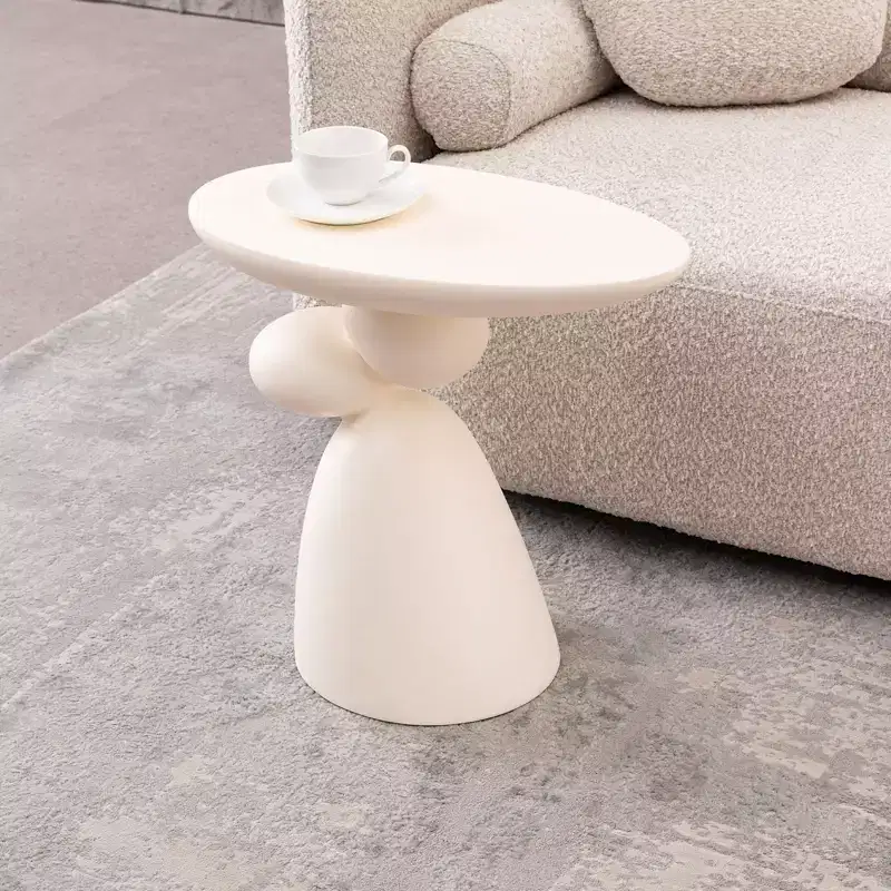 Elegant Decorative End Table, Fiberglass Side Table with Pedestal, Decor Couch Table for Living Room, Bedroom, Guestroom