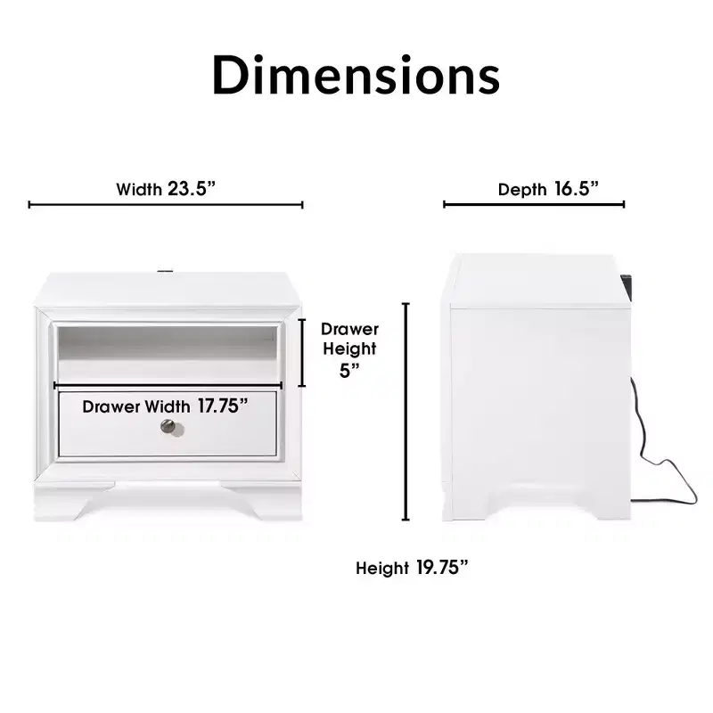 1-Drawer Nightstand with USB Charging White