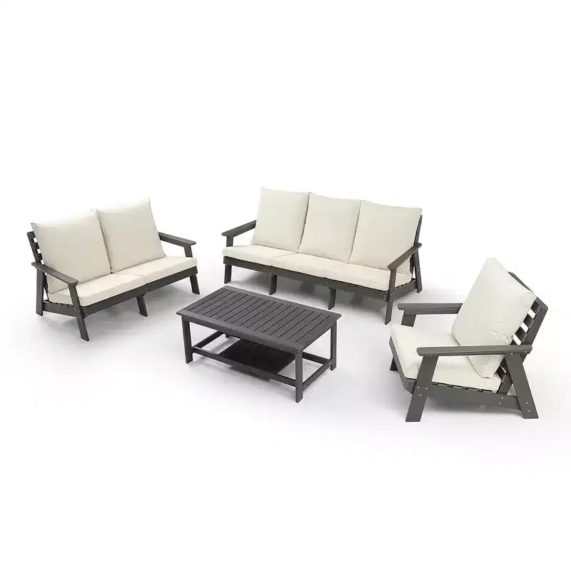 Outdoor Backyard Patio Sofa, Weather Resistant Sofa Chair with Cushion, Armrests, Comfortable Backrest, Indoor Outdoor Patio Sofa Chair