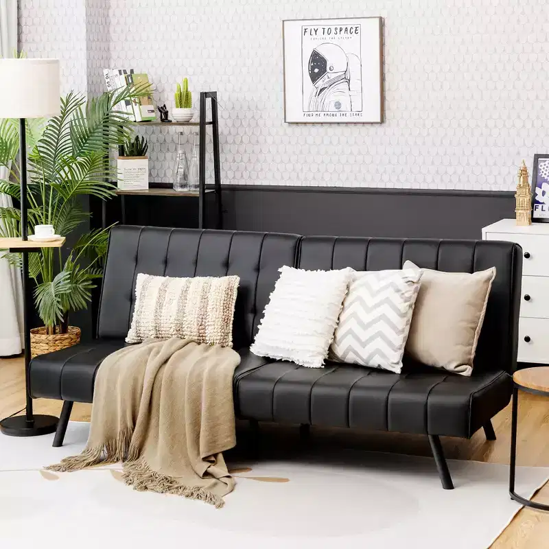 Futon Sofa Bed, PU Leather Convertible Folding Couch Sleeper - White/Black/Grey