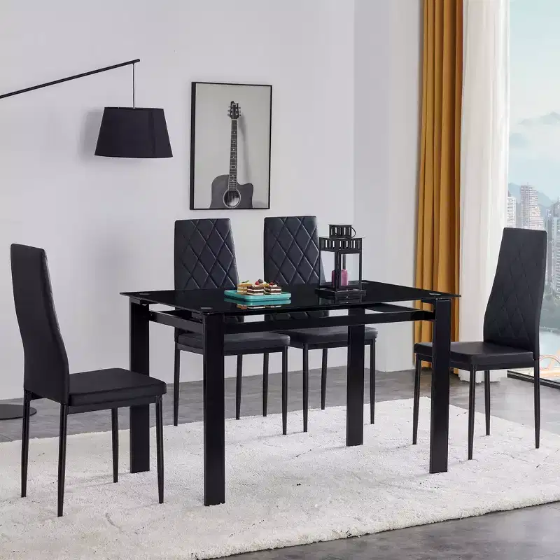 MAYEERTY 7-piece Dining Set - Rectangular Wood Table & 6 Upholstered Chairs for Family Gatherings
