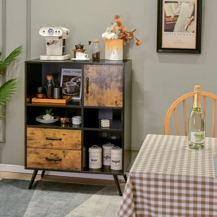 Industrial Buffet Sideboard Kitchen Cupboard with Cubbies Drawers-Rustic Brown - Rustic Brown - 31.5 x 16 x 42 (L x W x H)