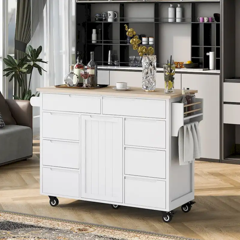 8 Drawer Rubber Wood Kitchen Island
