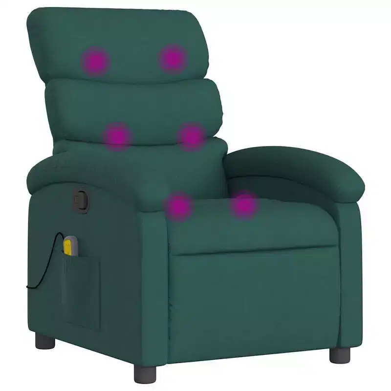 vidaXL Massage Recliner Chair-Manual Adjustable Armchair-Vibration Massage-Dark Green Fabric-Sturdy Frame-Living Room Comfort