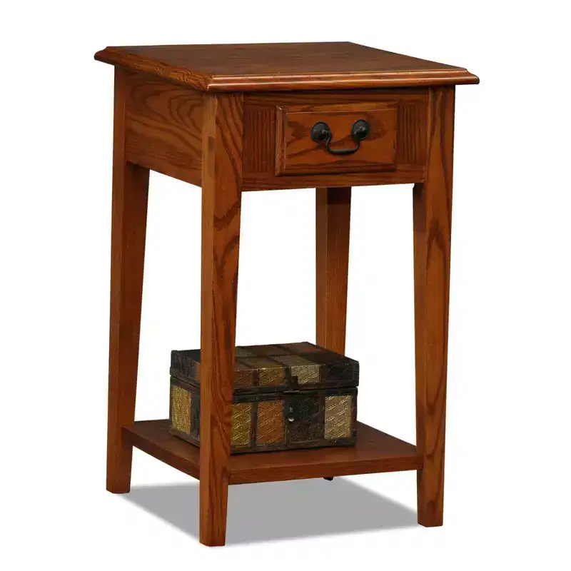 Square Side Table – Medium Oak, 1-Drawer & Lower Shelf