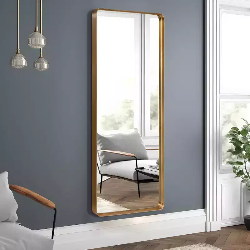 Aluminum Alloy Rounded Rectangle Faux Electroplated Floor Mirror, 162 x 53 x 5 cm (Deep Mirror - Bracketless)
