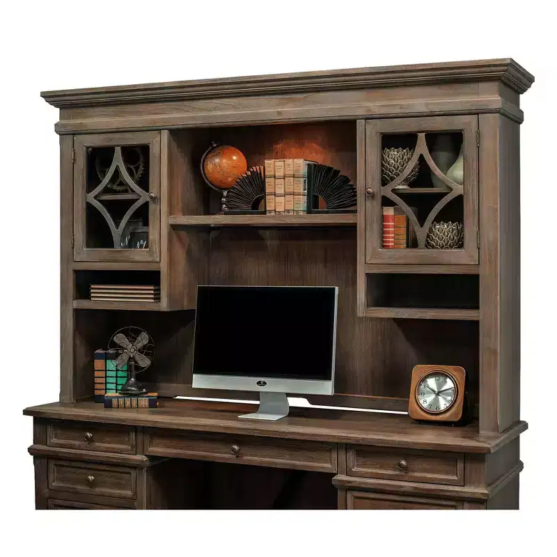 Solid Wood Hutch Top with Glass Doors and Touch-Activated Lighting, Brown