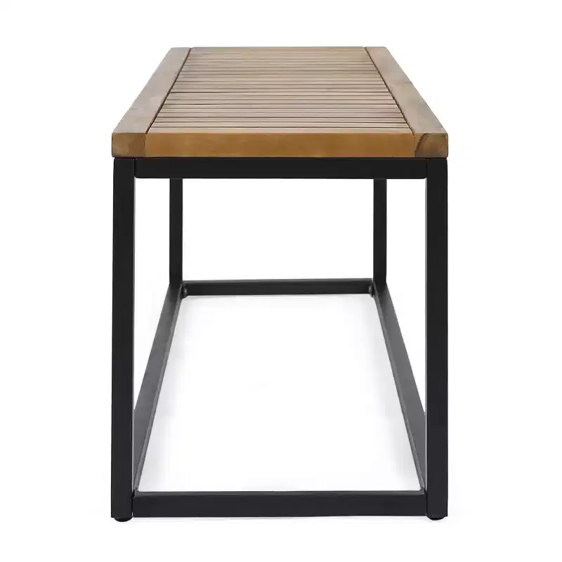 Jeco Acacia & Iron Bench - Teak/Black - Christopher Knight Home: Weather-Resistant, 2-Seater Patio Furniture