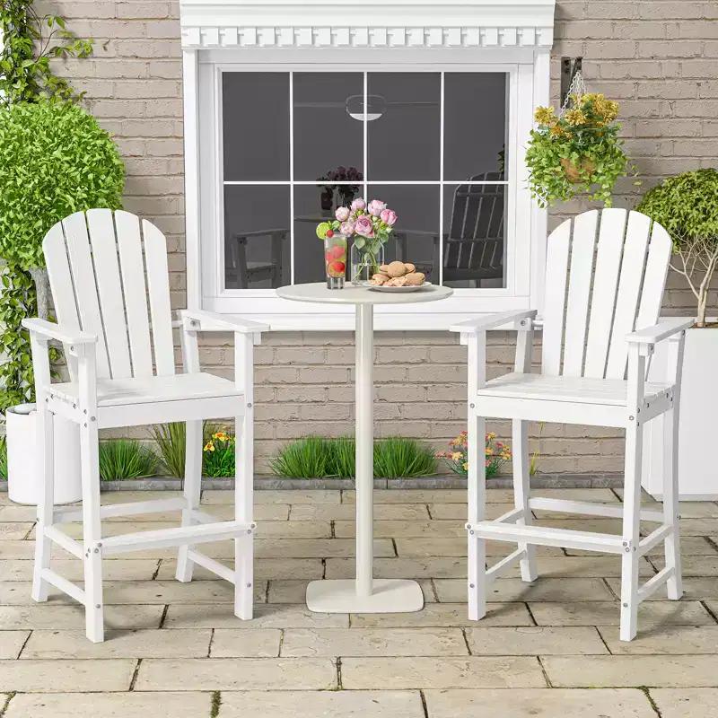 Gymax 2PCS Patio Bar Stool Tall Adirondack Chair with Armrest Footrest White