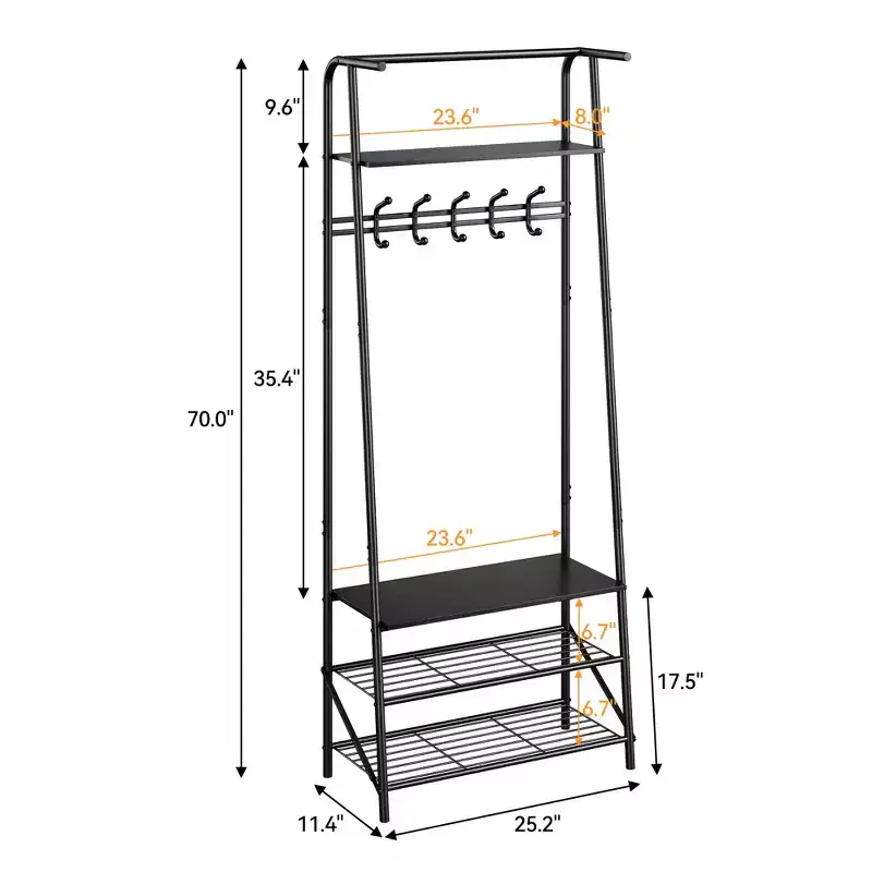 4 in 1 coat rack and shoe bench, 4-tier entrance hall tree with 5 hooks, multi-function hallway storage rack, bathroom, hallway