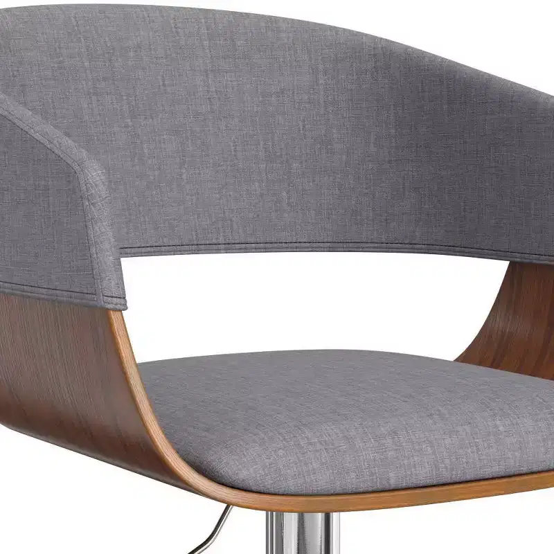 WyndenHall Calinda Adjustable Swivel Barstool Light Gray: Mid-Century Modern, Upholstered, Steel Legs